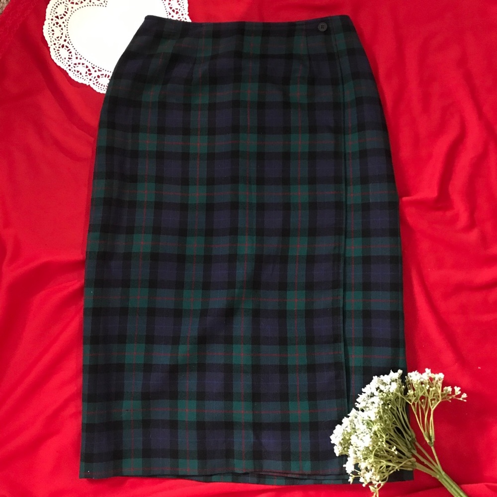 Long Dark Tartan Plaid Skirt 10P